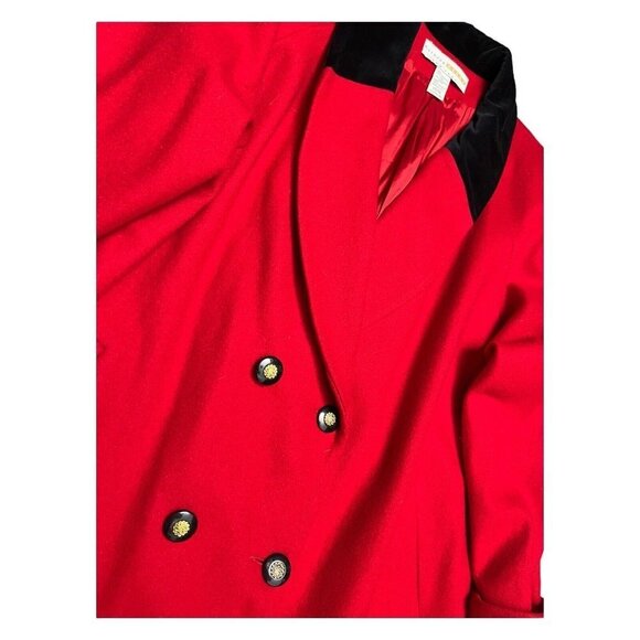 STUNNING Vintage 80s 90s Luxury Red Designer KATHRYN DEENE Recycled Wool Coat 14 - Picture 3 of 6
